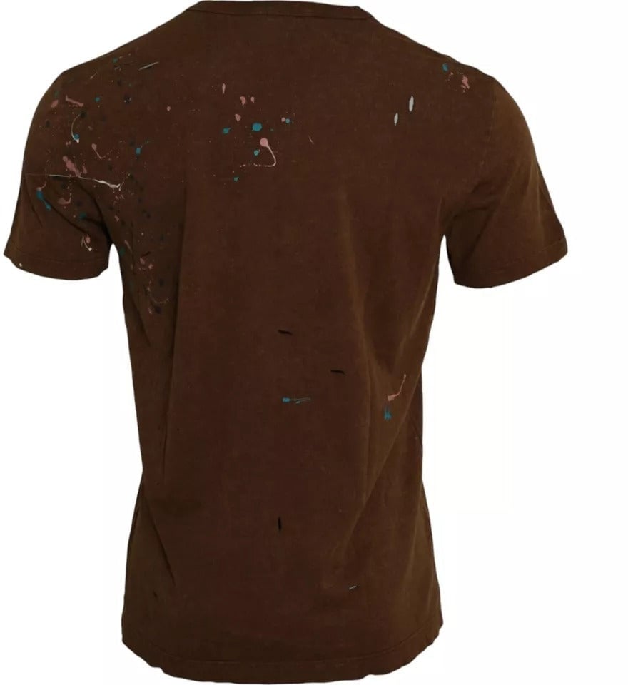 Dolce & Gabbana Brown Color Splash Cotton Crew Neck T-shirt Divers