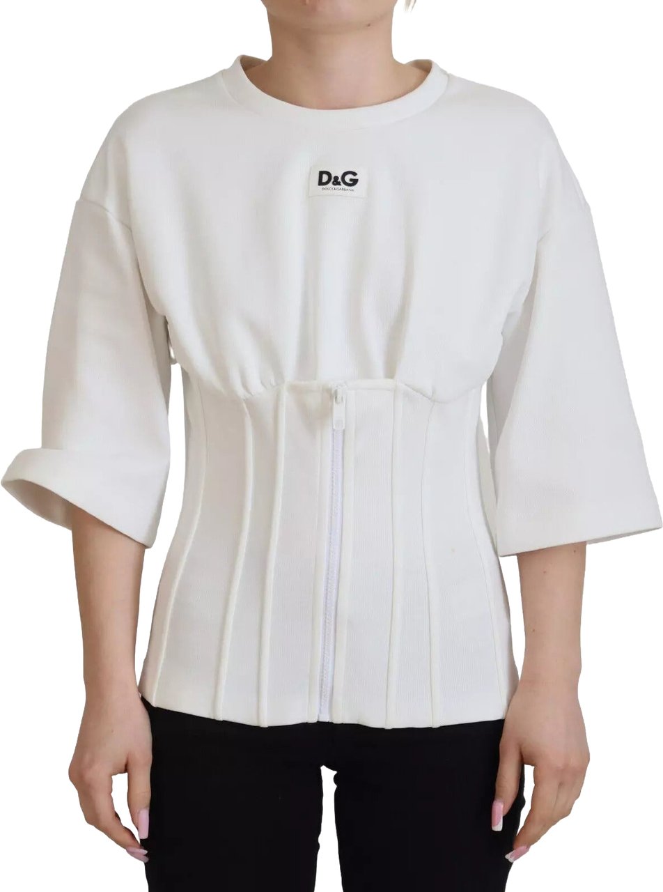 Dolce & Gabbana White Cotton Corset Stretch Top T-shirt Zwart