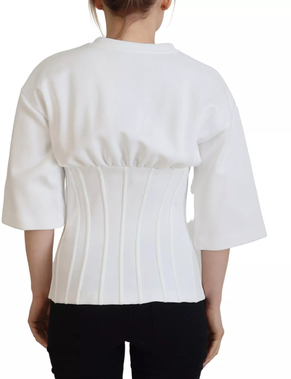 Dolce & Gabbana White Cotton Corset Stretch Top T-shirt Zwart