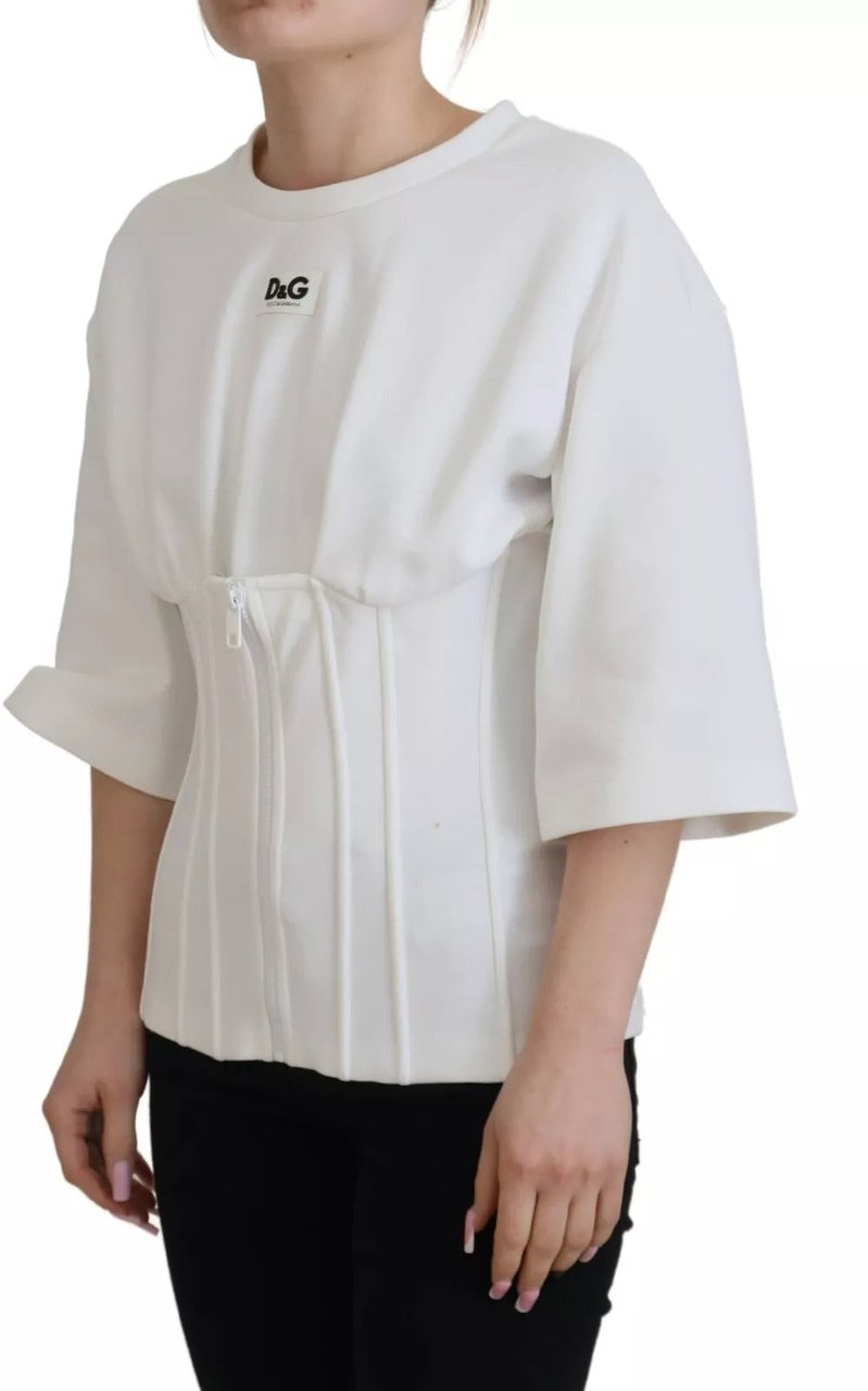 Dolce & Gabbana White Cotton Corset Stretch Top T-shirt Zwart
