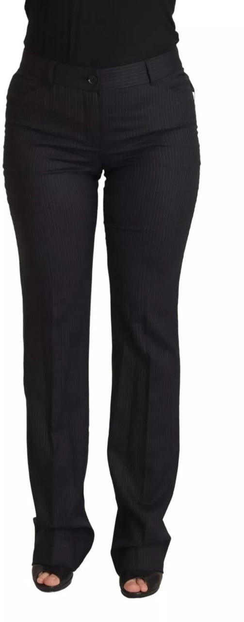 Dolce & Gabbana Black Stripes Mid Waist Trouser Pants Zwart