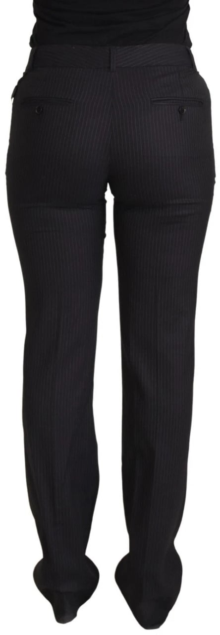 Dolce & Gabbana Black Stripes Mid Waist Trouser Pants Zwart