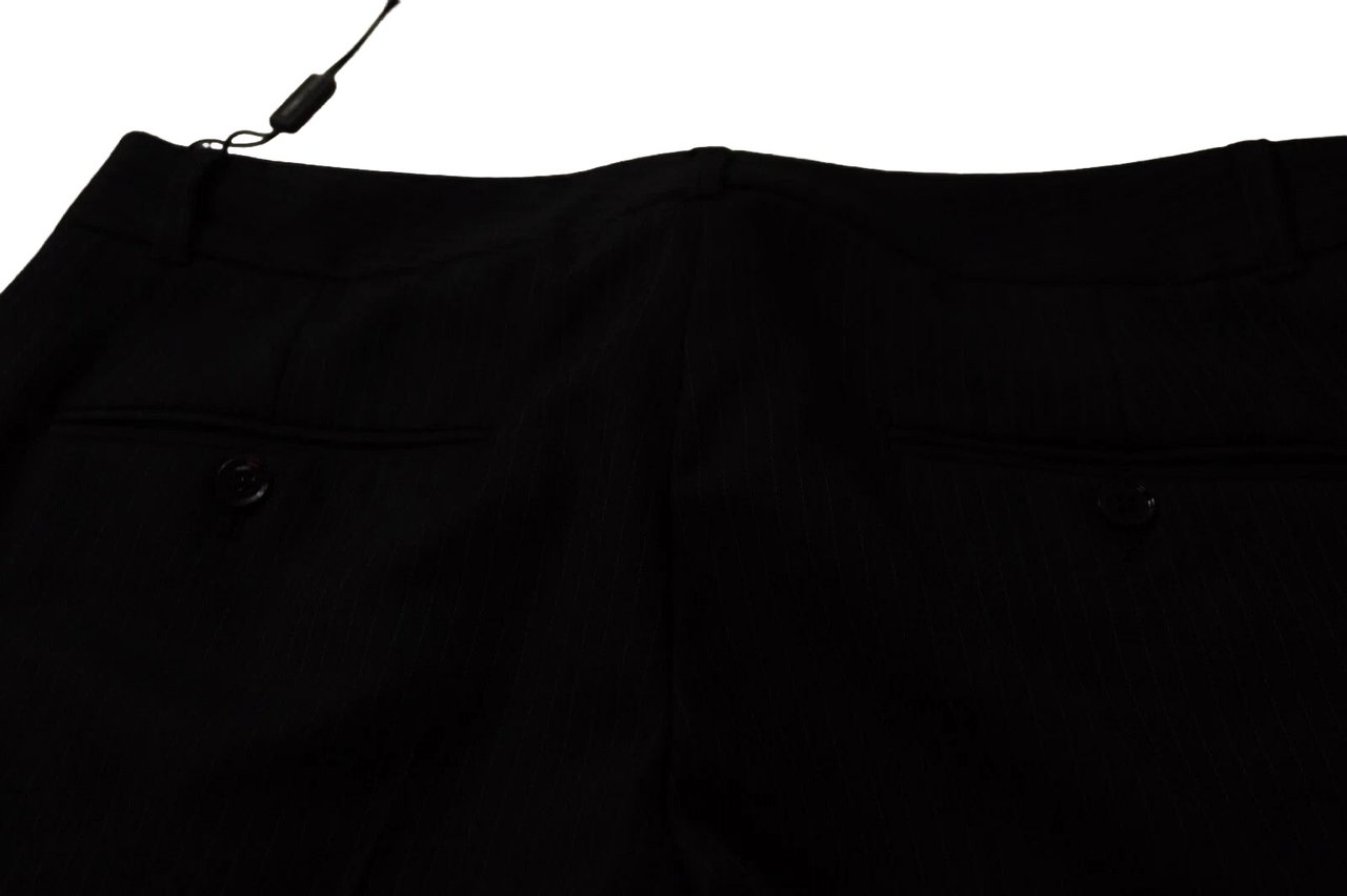 Dolce & Gabbana Black Stripes Mid Waist Trouser Pants Zwart