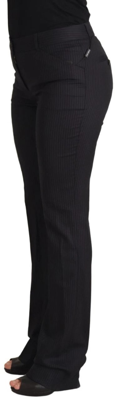 Dolce & Gabbana Black Stripes Mid Waist Trouser Pants Zwart