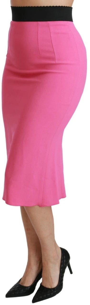 Dolce & Gabbana Pink High Waist Pencil Cut Midi Skirt Roze