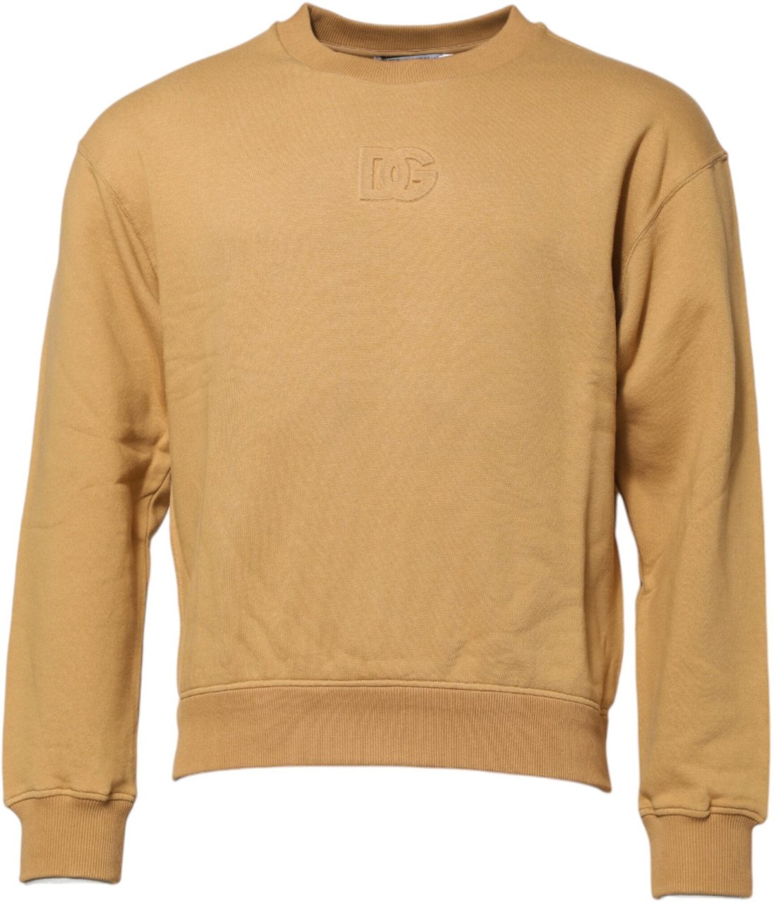 Dolce & Gabbana Mustard Cotton DG Embossed Pullover Sweater Rood