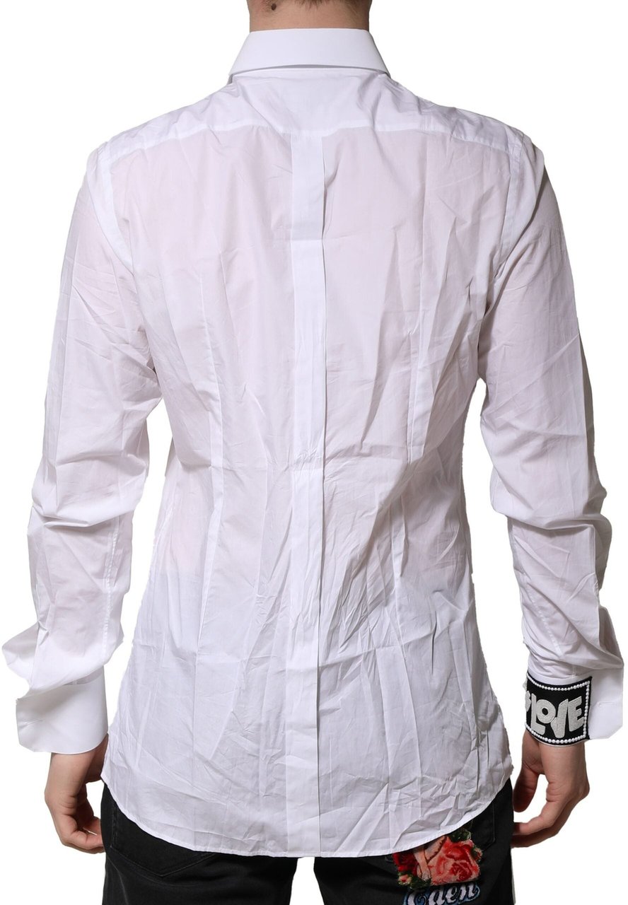 Dolce & Gabbana White GOLD Cotton Men Dress Formal Shirt Wit
