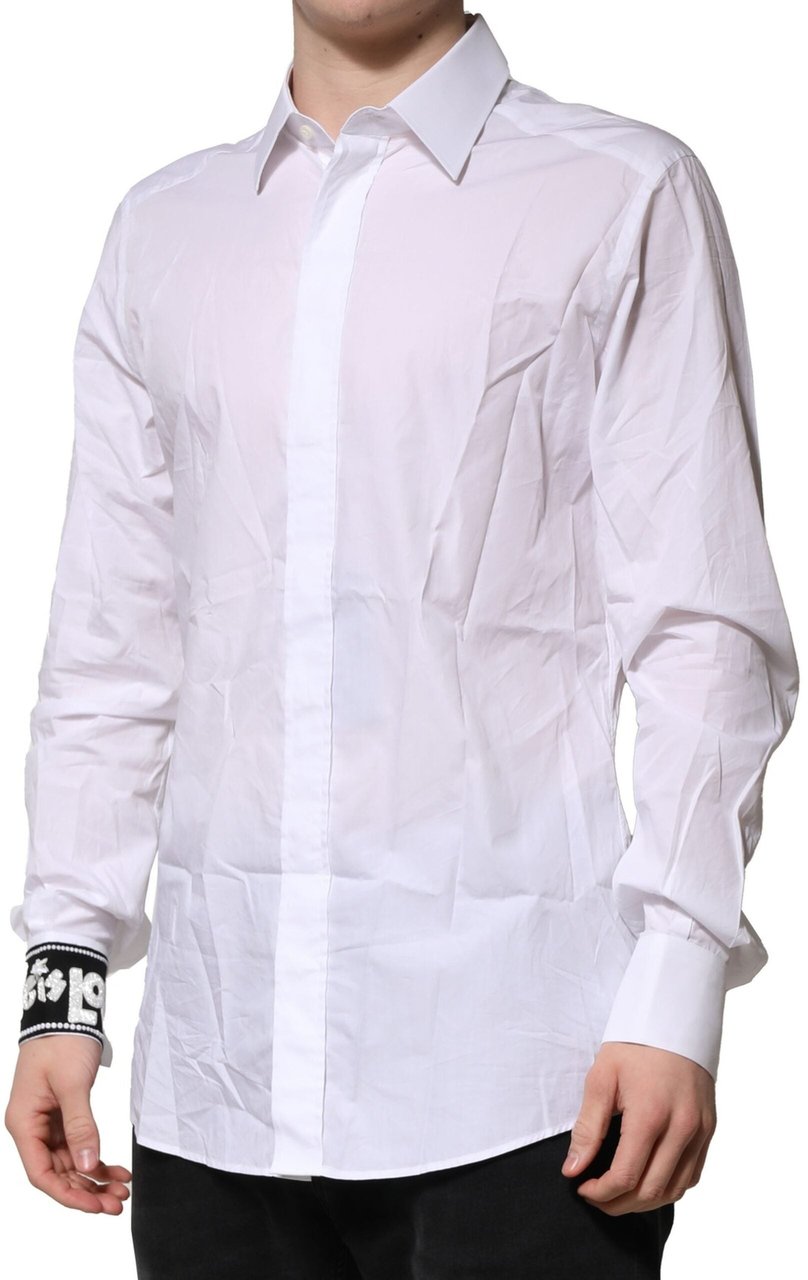 Dolce & Gabbana White GOLD Cotton Men Dress Formal Shirt Wit
