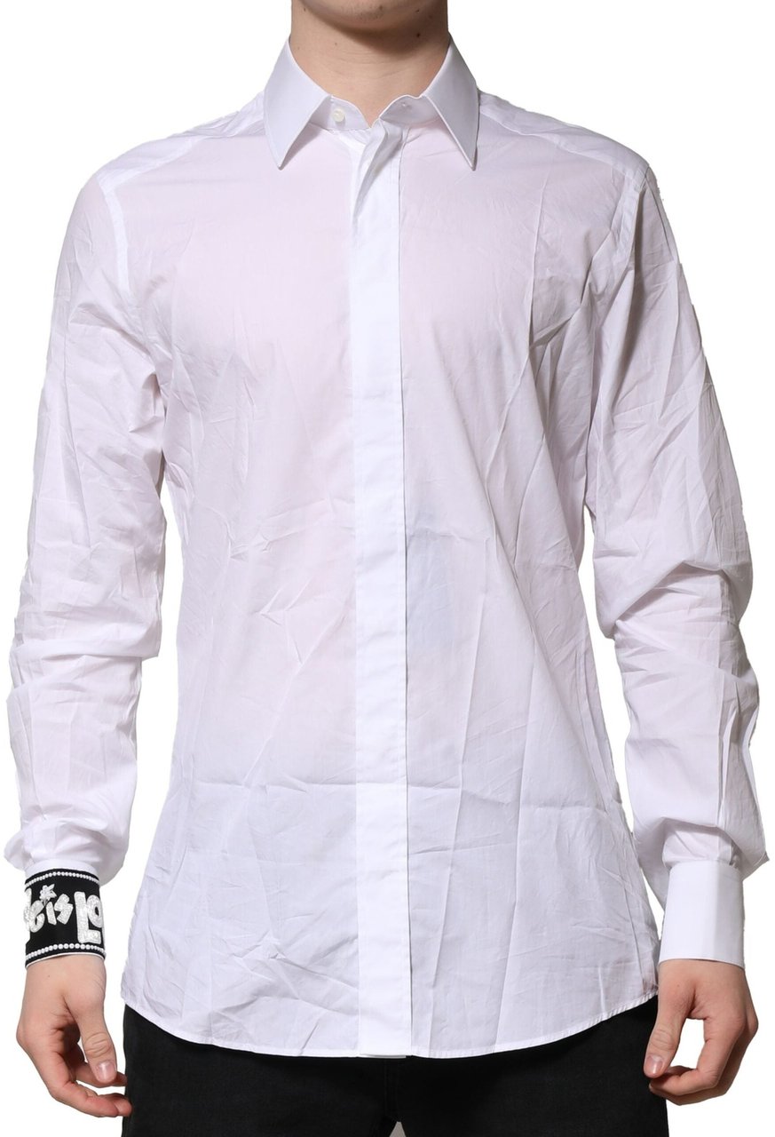 Dolce & Gabbana White GOLD Cotton Men Dress Formal Shirt Wit