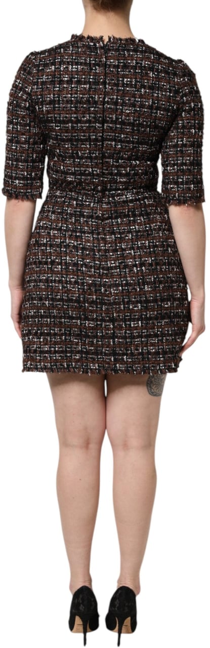 Dolce & Gabbana Brown Tweed Short Sleeves A-line Mini Dress Bruin