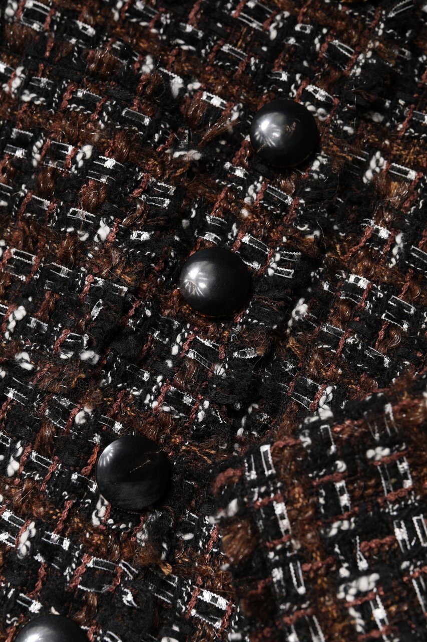 Dolce & Gabbana Brown Tweed Short Sleeves A-line Mini Dress Bruin