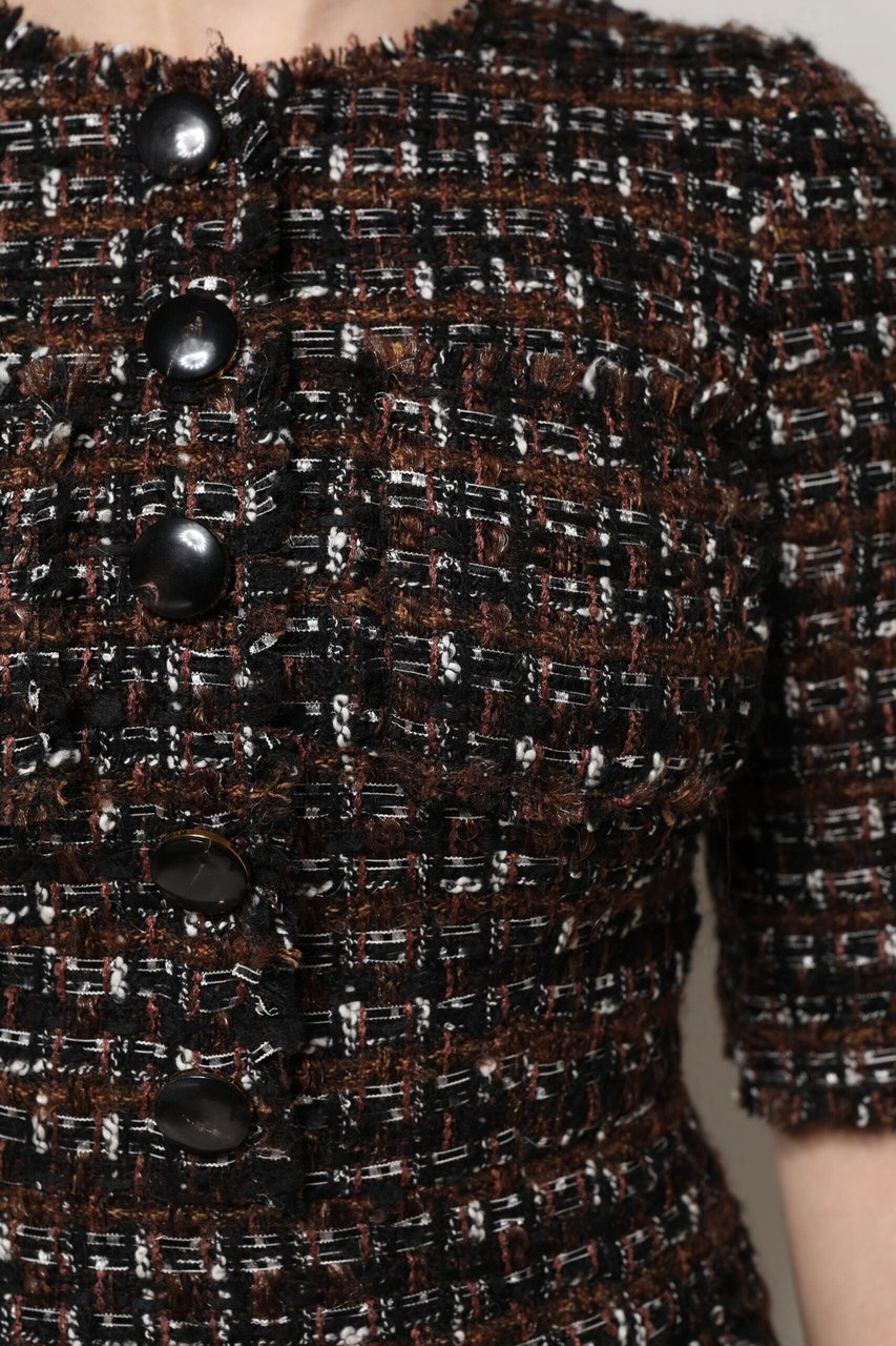 Dolce & Gabbana Brown Tweed Short Sleeves A-line Mini Dress Bruin