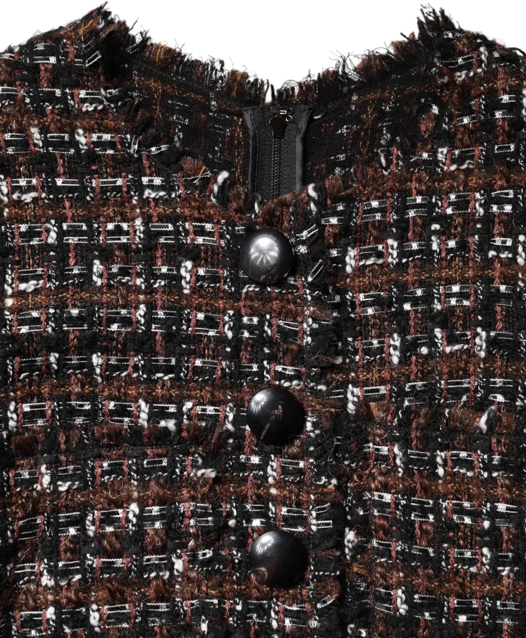 Dolce & Gabbana Brown Tweed Short Sleeves A-line Mini Dress Bruin