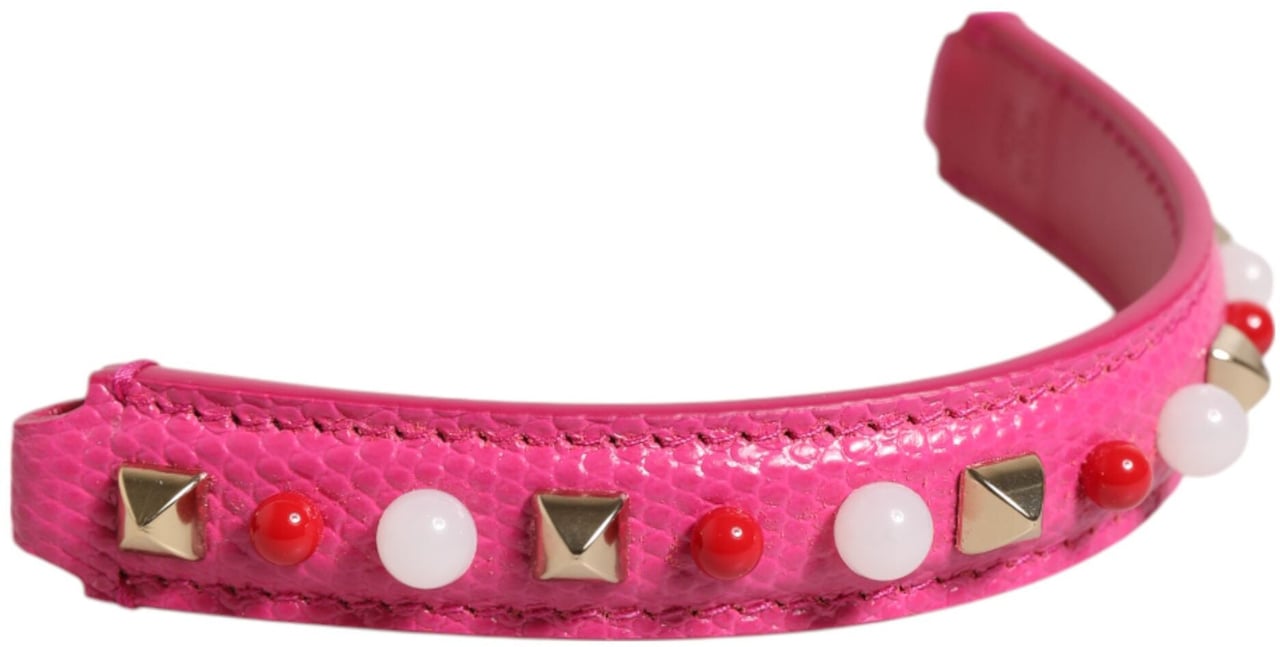 Dolce & Gabbana Pink Embellished Leather Bag Handle Women Shoulder Strap Grijs