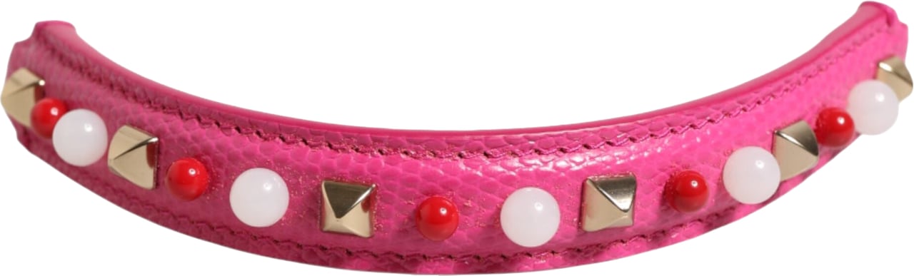 Dolce & Gabbana Pink Embellished Leather Bag Handle Women Shoulder Strap Grijs