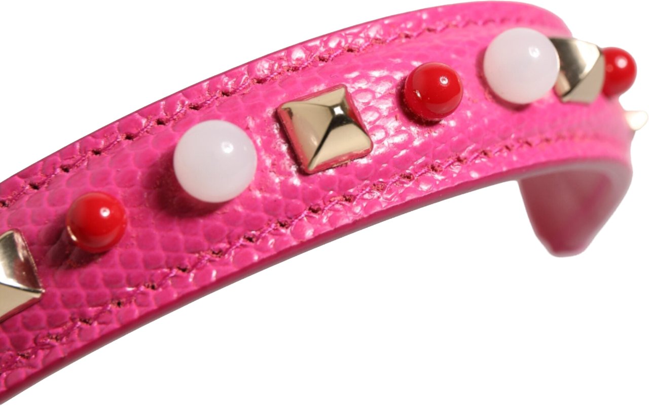 Dolce & Gabbana Pink Embellished Leather Bag Handle Women Shoulder Strap Grijs