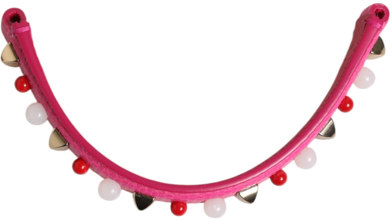 Dolce & Gabbana Pink Embellished Leather Bag Handle Women Shoulder Strap Grijs