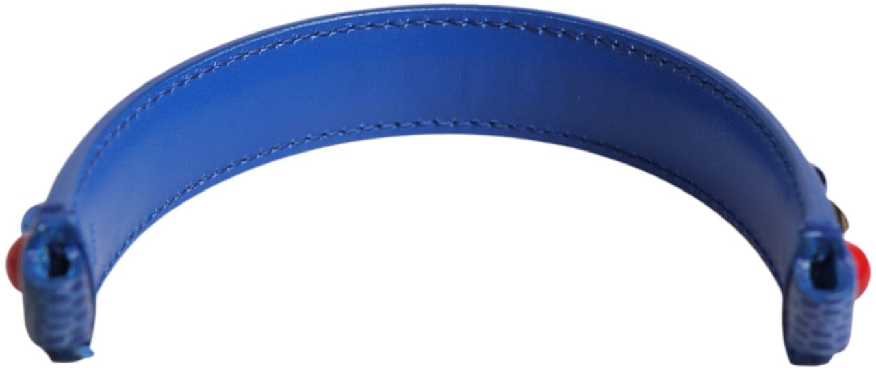 Dolce & Gabbana Blue Embellished Leather Bag Handle Women Shoulder Strap Grijs