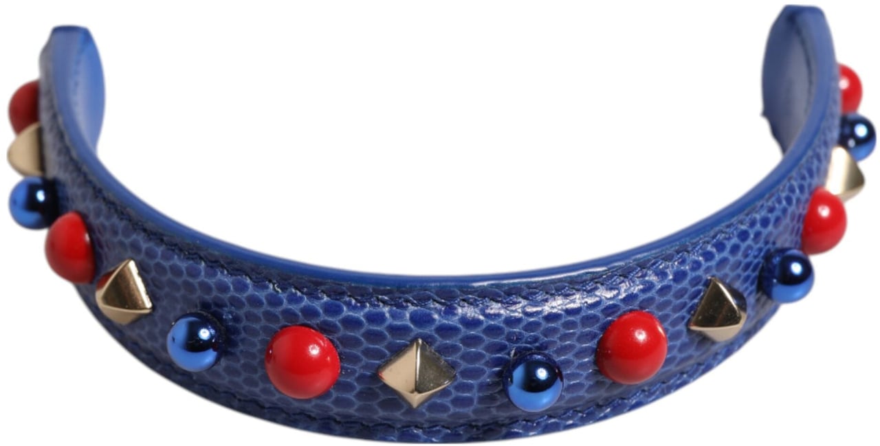 Dolce & Gabbana Blue Embellished Leather Bag Handle Women Shoulder Strap Grijs