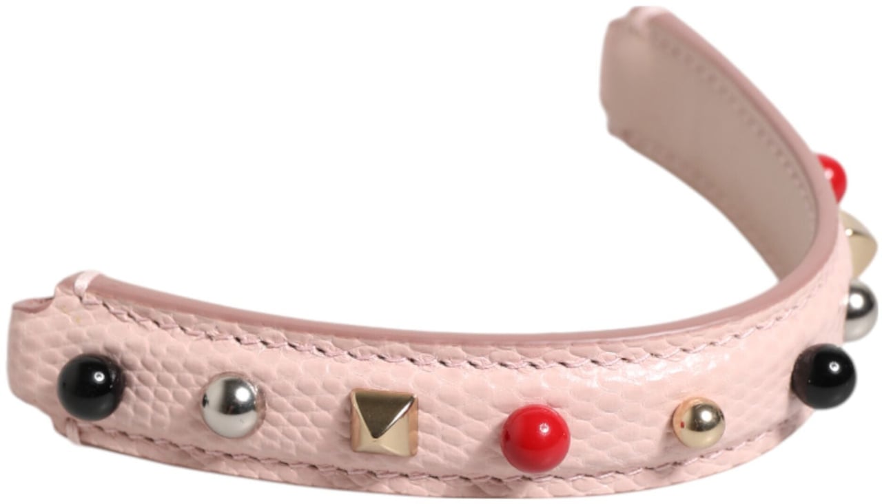 Dolce & Gabbana Light Pink Embellished Leather Bag Handle Shoulder Strap Grijs