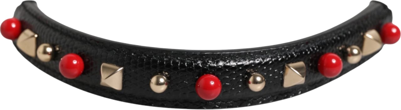 Dolce & Gabbana Black Embellished Leather Bag Handle Women Shoulder Strap Grijs