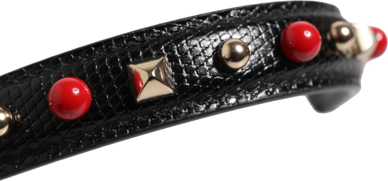 Dolce & Gabbana Black Embellished Leather Bag Handle Women Shoulder Strap Grijs