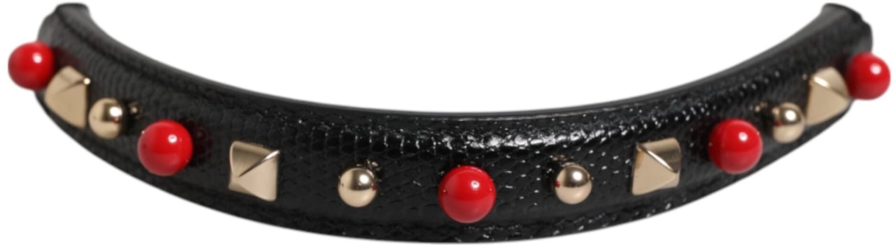 Dolce & Gabbana Black Embellished Leather Bag Handle Women Shoulder Strap Grijs