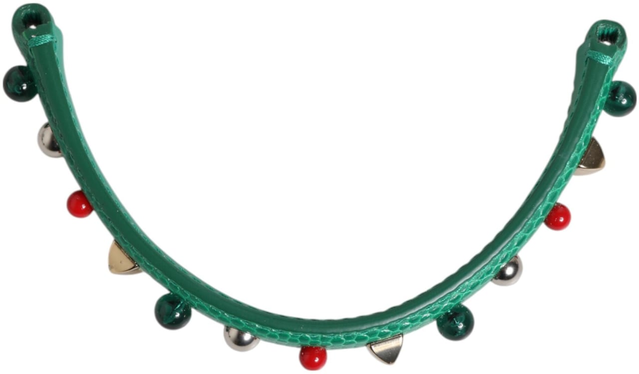 Dolce & Gabbana Green Embellished Leather Bag Handle Women Shoulder Strap Groen