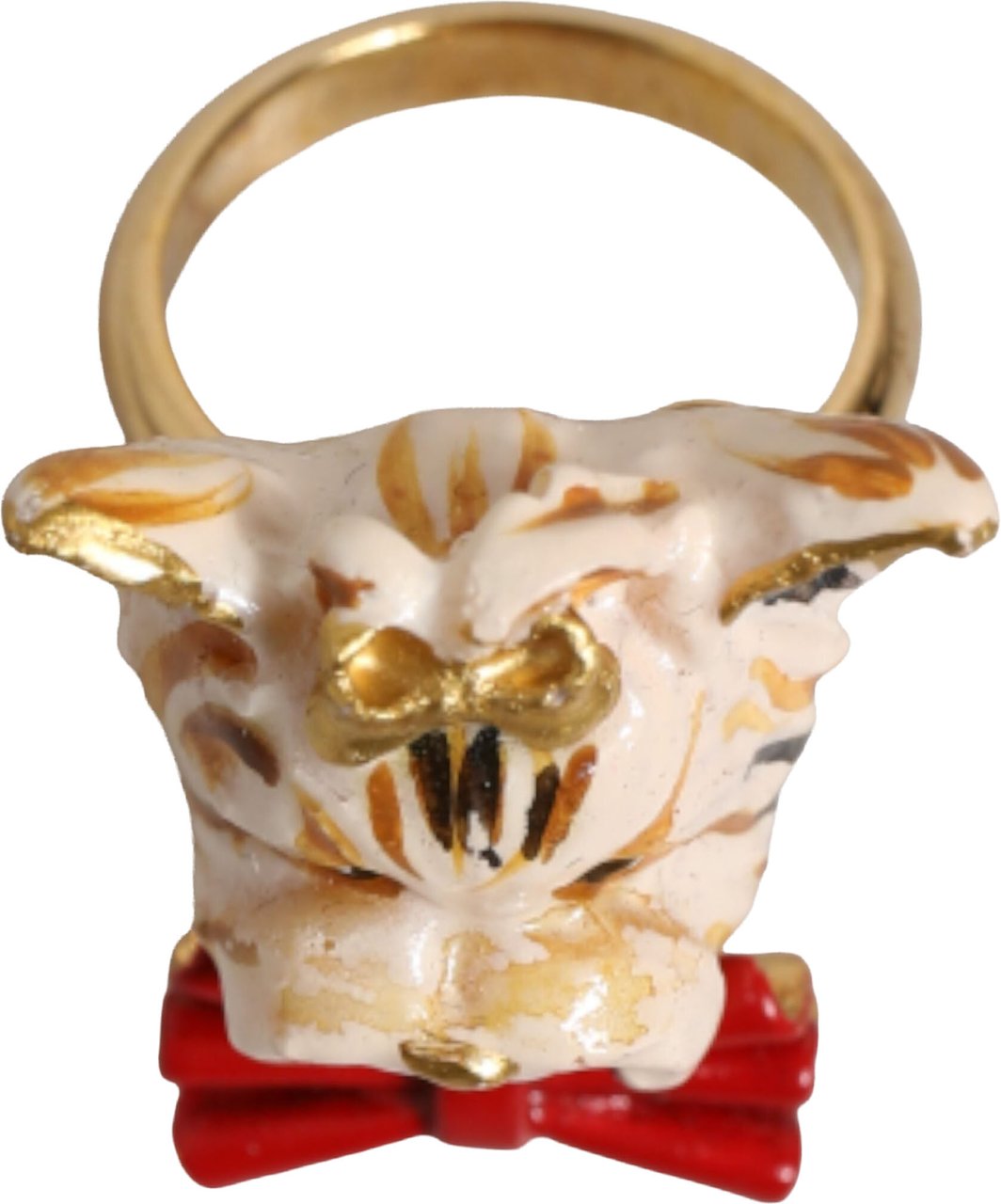 Dolce & Gabbana Gold Brass Resin Beige Dog Pet Accessory Ring Goud
