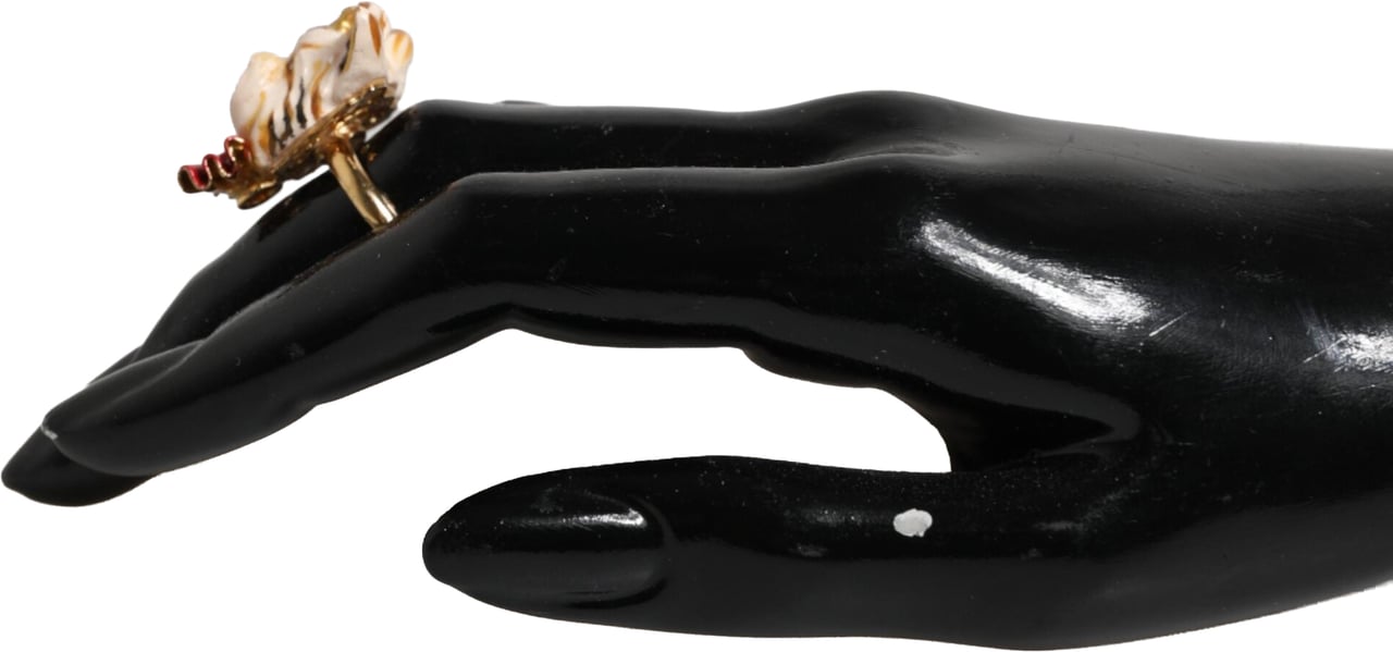 Dolce & Gabbana Gold Brass Resin Beige Dog Pet Accessory Ring Goud