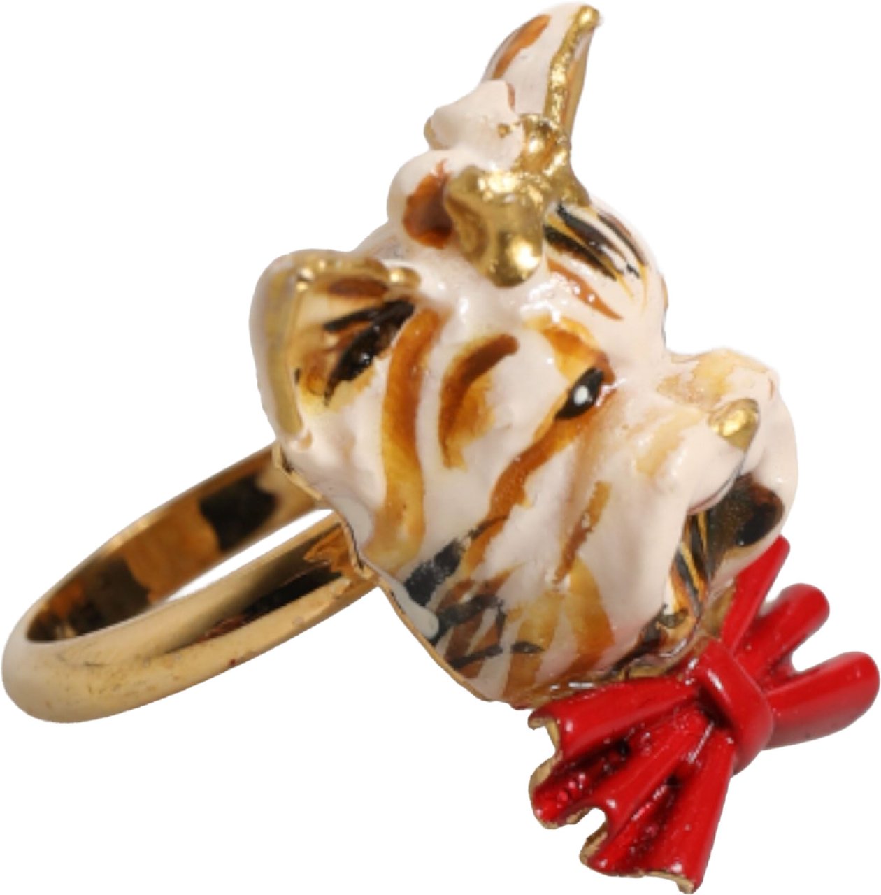 Dolce & Gabbana Gold Brass Resin Beige Dog Pet Accessory Ring Goud