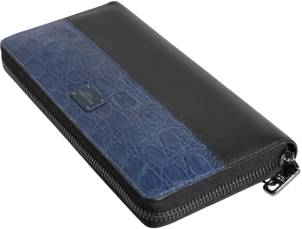 Dolce & Gabbana Black Blue Exotic Leather Men Continental Clutch Wallet Zwart