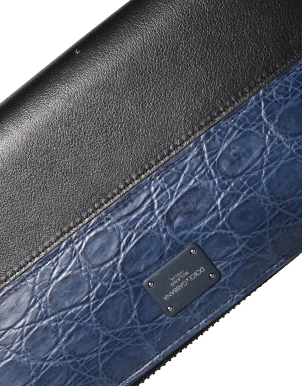 Dolce & Gabbana Black Blue Exotic Leather Men Continental Clutch Wallet Zwart