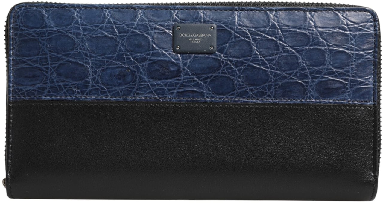 Dolce & Gabbana Black Blue Exotic Leather Men Continental Clutch Wallet Zwart