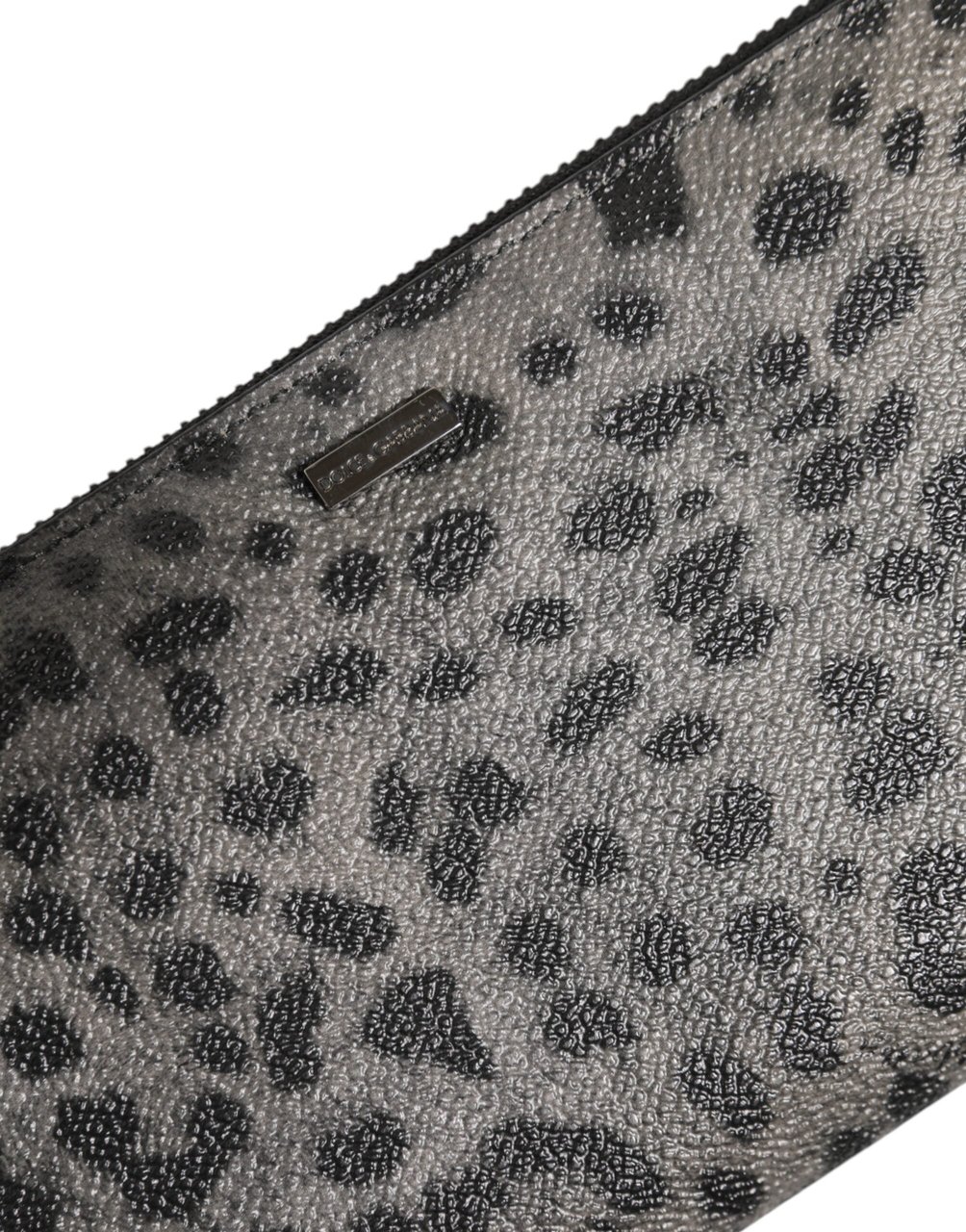 Dolce & Gabbana Black Gray Leopard Leather Zip Around Continental Wallet Zwart