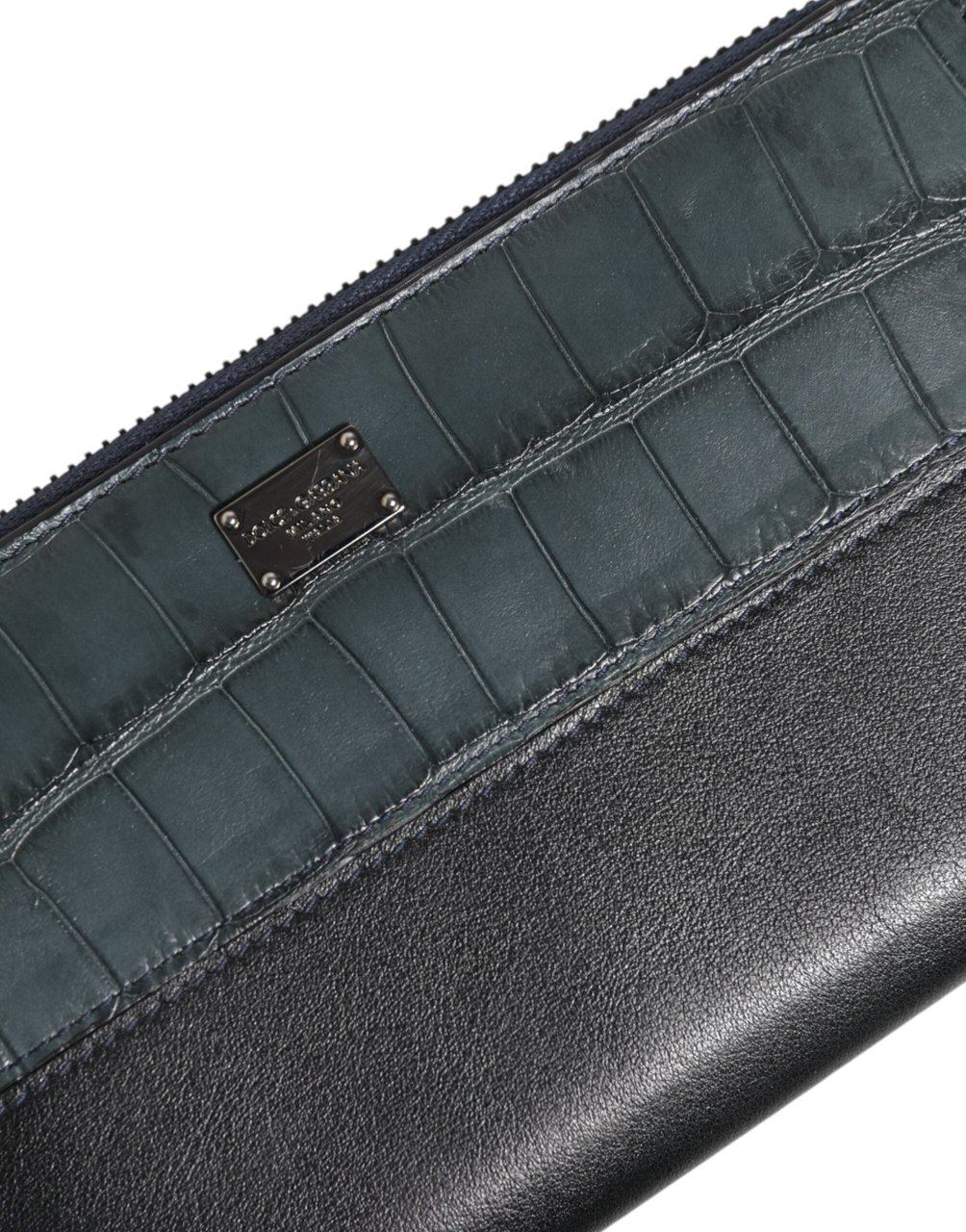 Dolce & Gabbana Black Blue Exotic Leather Men Continental Clutch Wallet Zwart