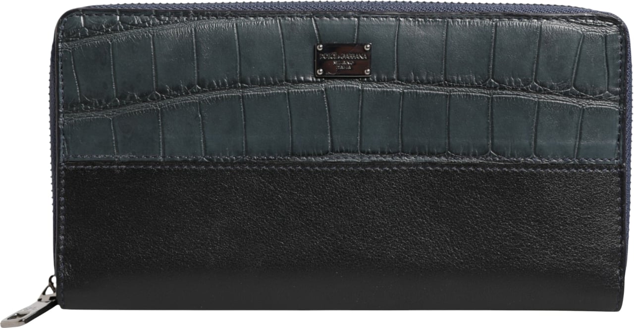 Dolce & Gabbana Black Blue Exotic Leather Men Continental Clutch Wallet Zwart