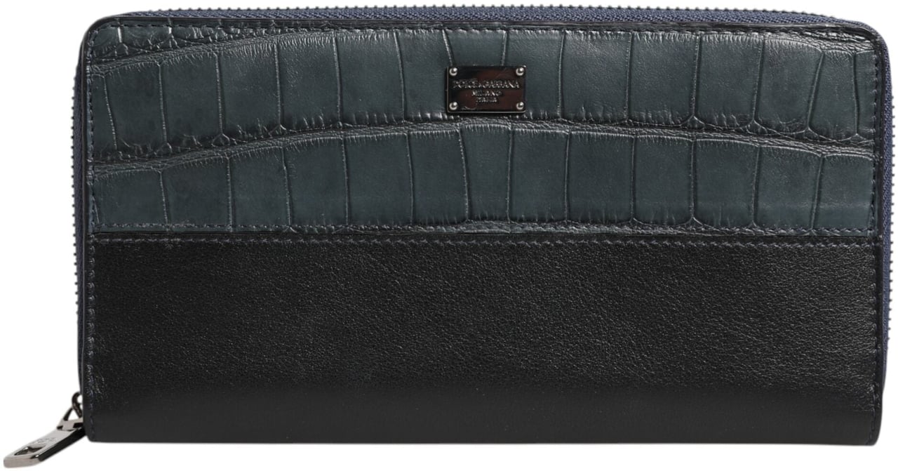 Dolce & Gabbana Black Blue Exotic Leather Men Continental Clutch Wallet Zwart