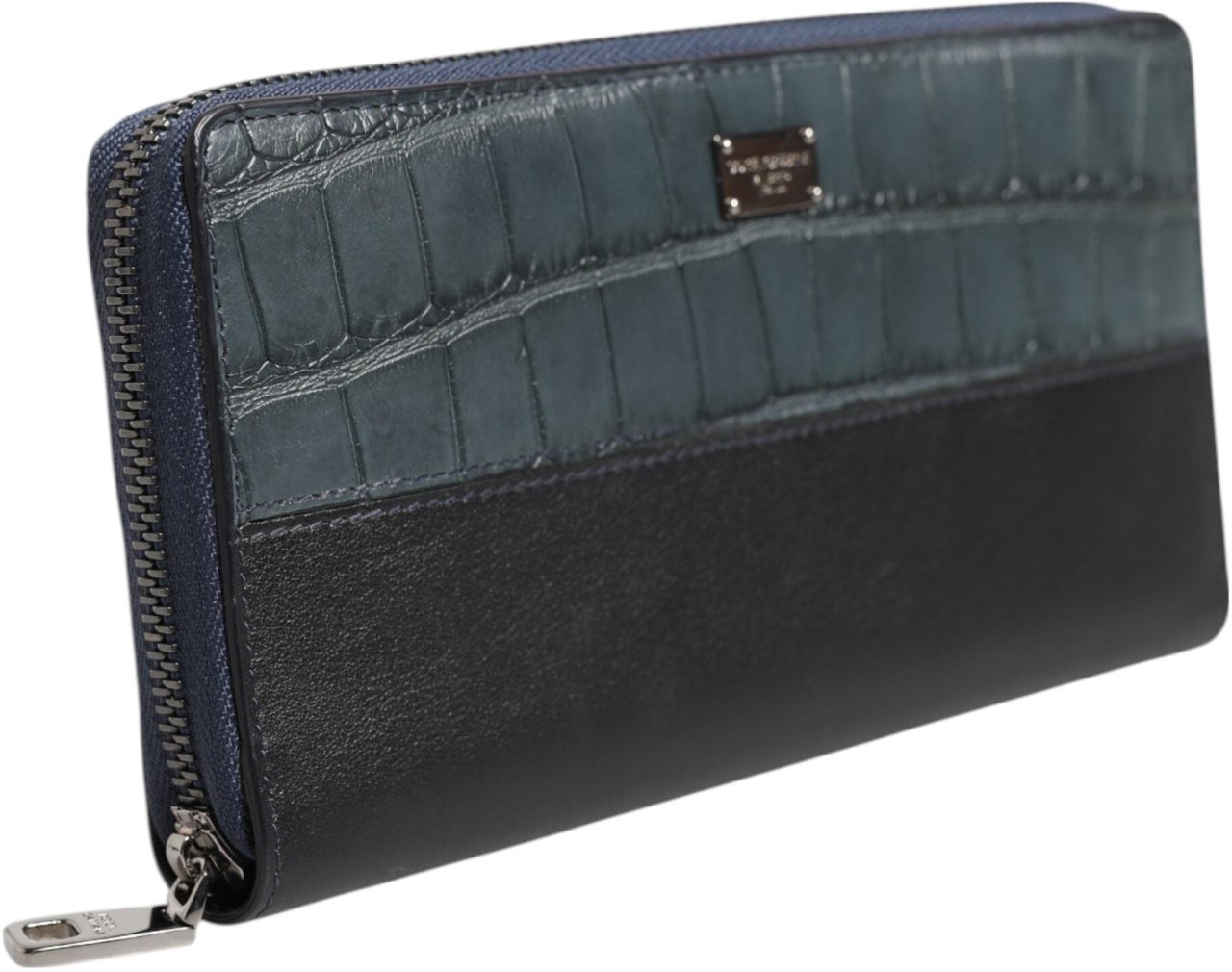 Dolce & Gabbana Black Blue Exotic Leather Men Continental Clutch Wallet Zwart