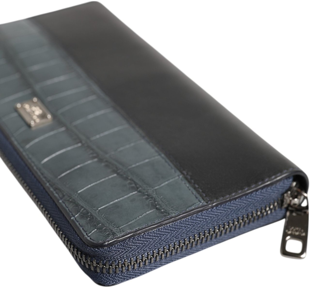 Dolce & Gabbana Black Blue Exotic Leather Men Continental Clutch Wallet Zwart