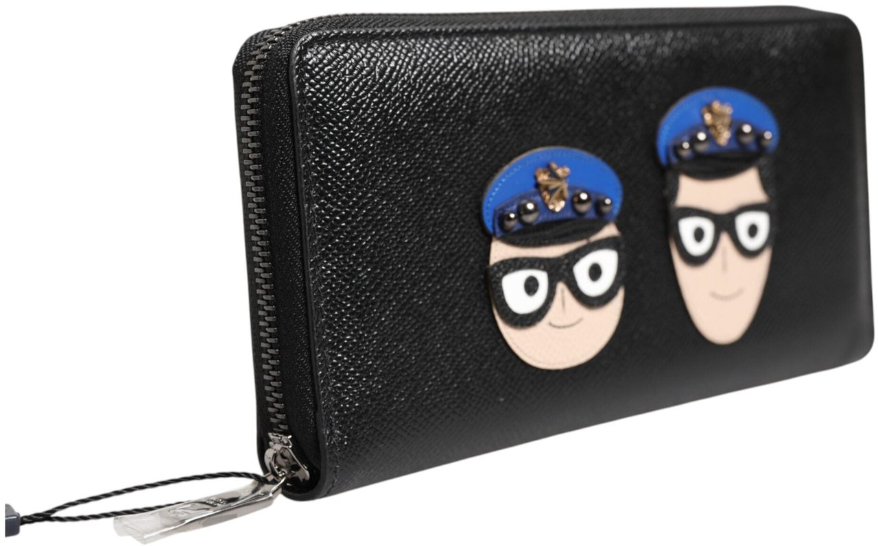 Dolce & Gabbana Black Leather #DGFAMILY Zipper Continental Mens Wallet Zwart