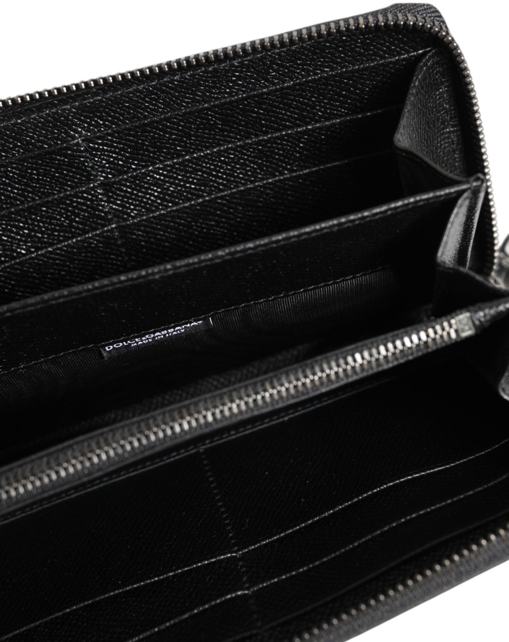 Dolce & Gabbana Black Leather #DGFAMILY Zipper Continental Mens Wallet Zwart