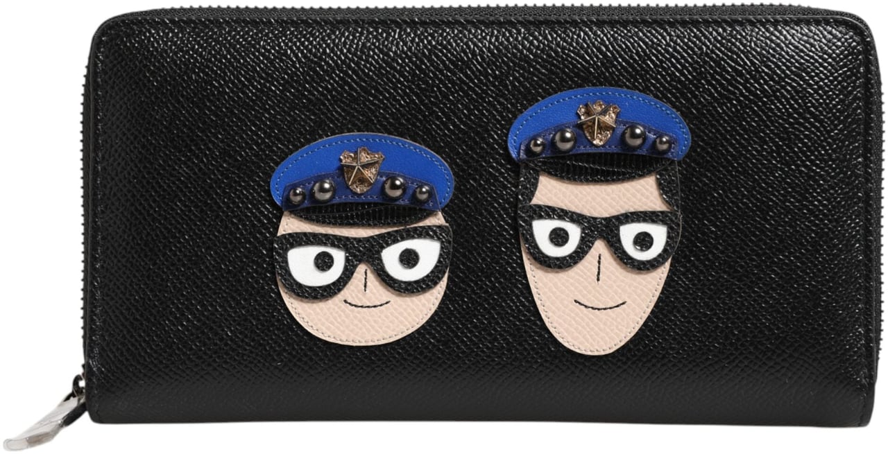 Dolce & Gabbana Black Leather #DGFAMILY Zipper Continental Mens Wallet Zwart