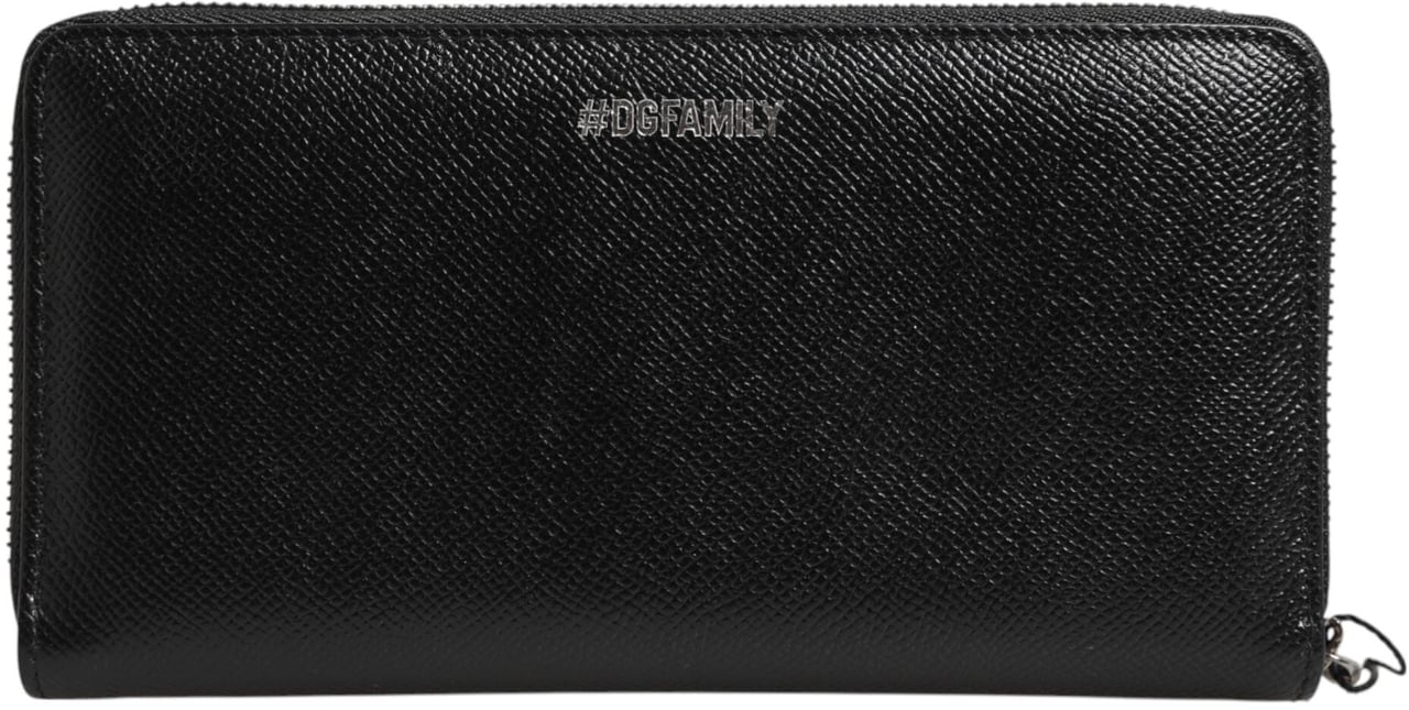 Dolce & Gabbana Black Leather #DGFAMILY Zipper Continental Mens Wallet Zwart
