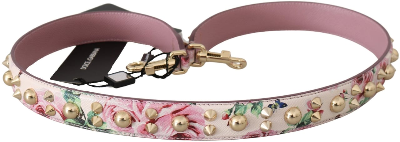 Dolce & Gabbana Pink Floral Leather Stud Accessory Shoulder Strap Roze