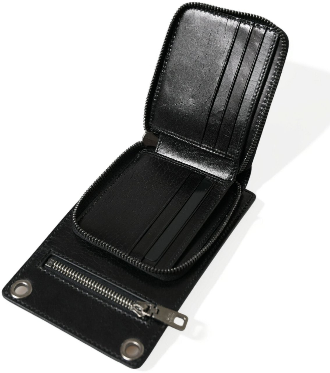 Dolce & Gabbana Wallet Black Horse Leather Zip Logo Cross Body Phone Slot Zwart