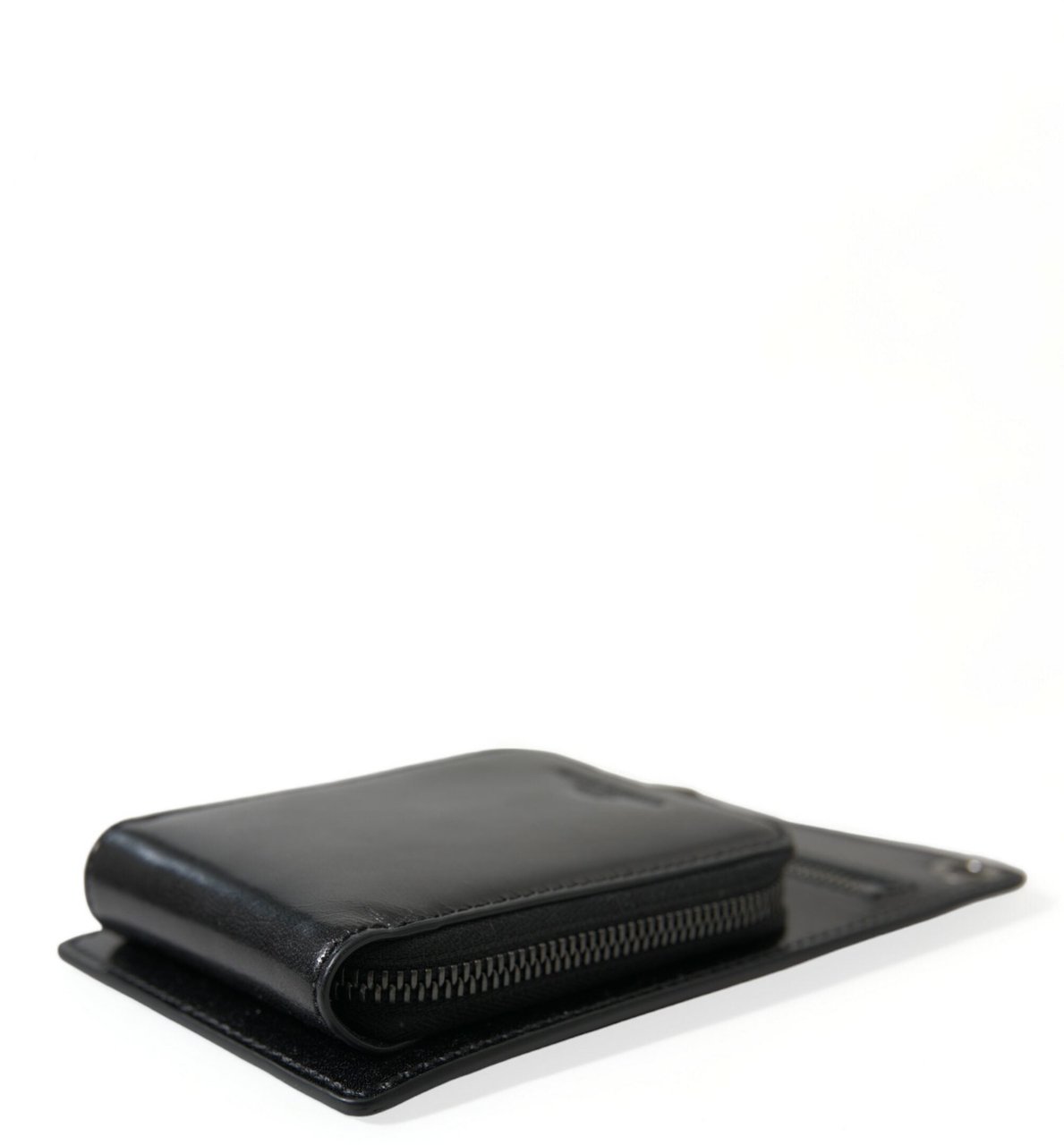 Dolce & Gabbana Wallet Black Horse Leather Zip Logo Cross Body Phone Slot Zwart