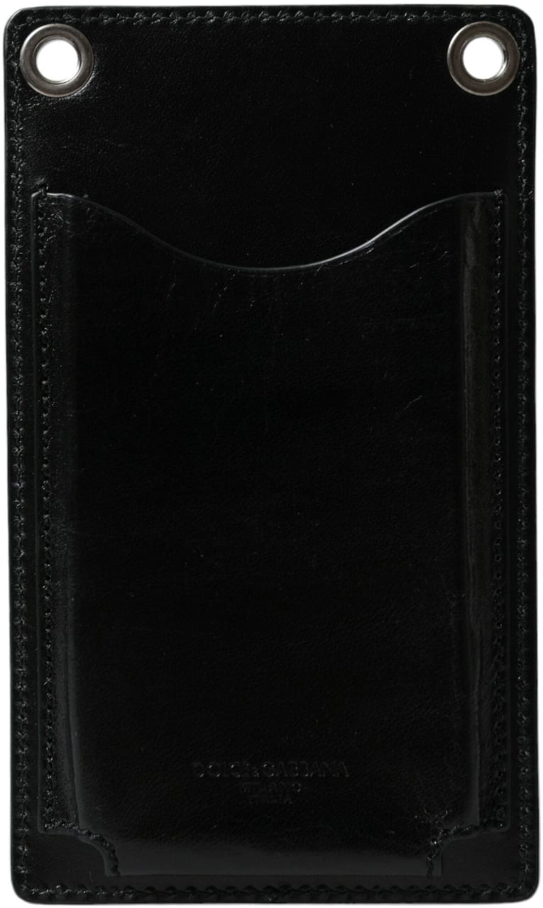 Dolce & Gabbana Wallet Black Horse Leather Zip Logo Cross Body Phone Slot Zwart