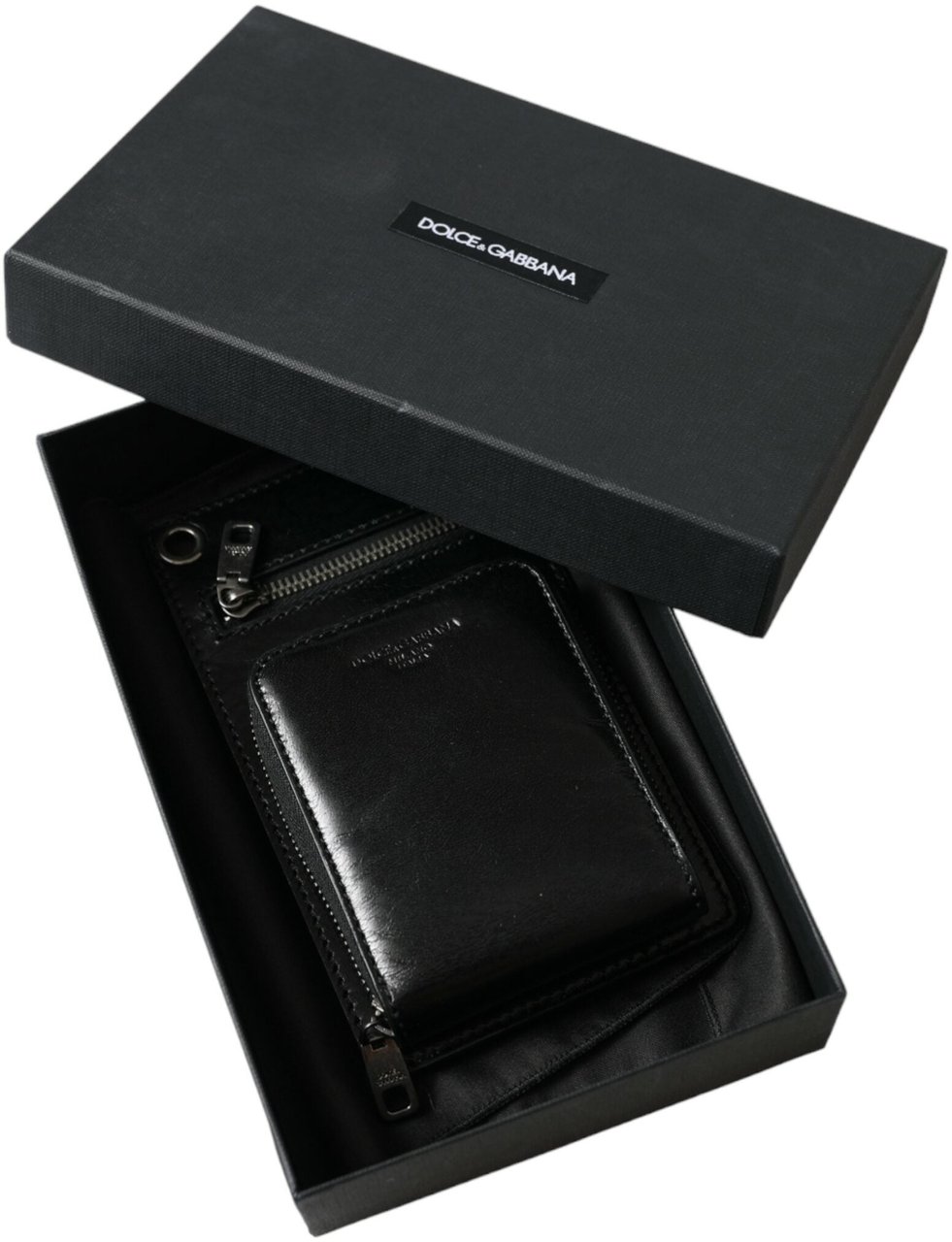 Dolce & Gabbana Wallet Black Horse Leather Zip Logo Cross Body Phone Slot Zwart