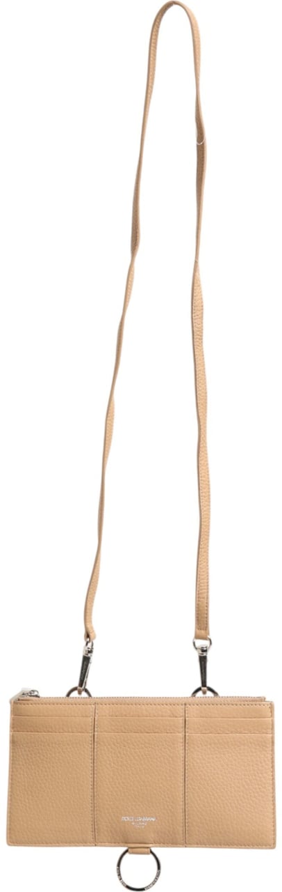 Dolce & Gabbana Beige Calfskin Leather Large Crossbody Card Holder Wallet Beige